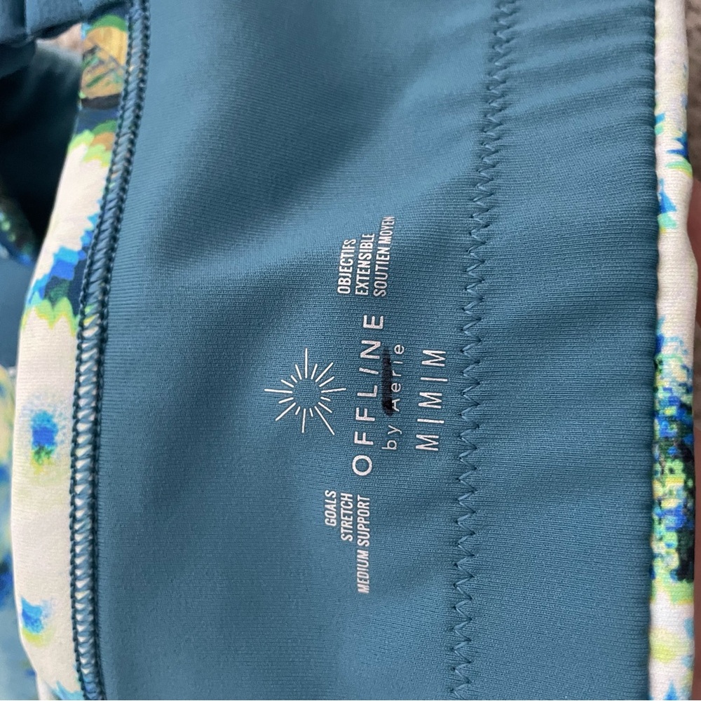 OFFLINE Aerie Blue Green Floral 3D Trippy blurry Activewear Set Bra Biker Shorts - Picture 11 of 16